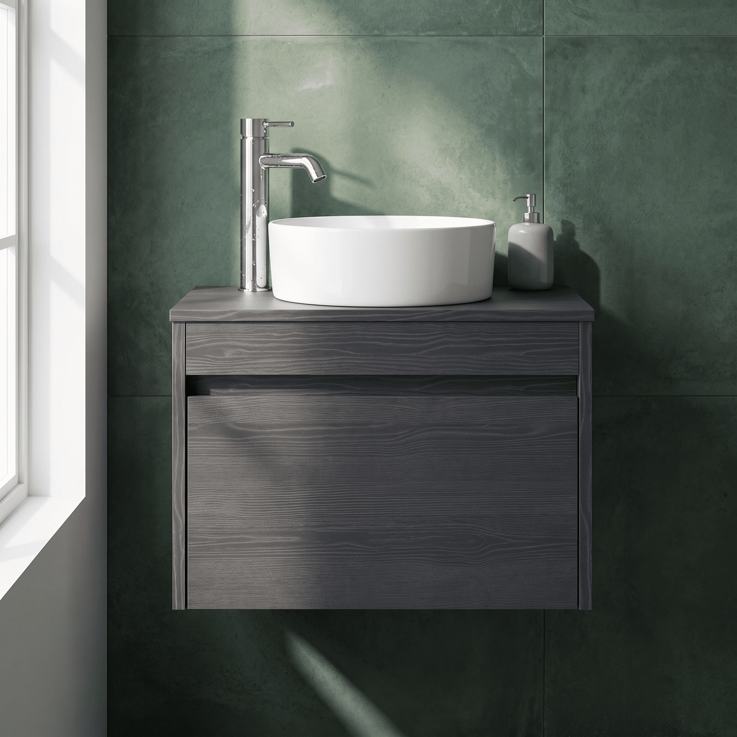 [BFLW2294W] Swainsley Contemporary Wall Hung 1 Drawer Vanity Unit with Laminate Worktop - Choice of Size and Colour - Silo