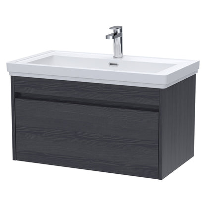 [BFLW2296A] Swainsley Contemporary Wall Hung 1 Drawer Vanity Unit with Traditional 1 Tap Hole Fireclay Basin - Choice of Size and Colour - Cutout