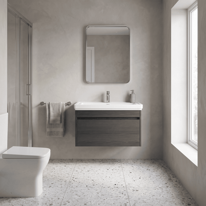 [BFLW2296A] Swainsley Contemporary Wall Hung 1 Drawer Vanity Unit with Traditional 1 Tap Hole Fireclay Basin - Choice of Size and Colour - Lifestyle 3