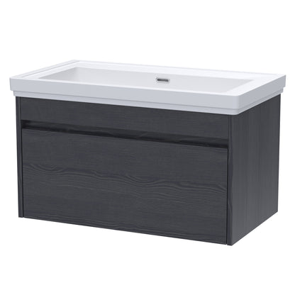 [BFLW2296H] Swainsley Contemporary Wall Hung 1 Drawer Vanity Unit with Traditional 0 Tap Hole Fireclay Basin - Choice of Size and Colour - Cutout