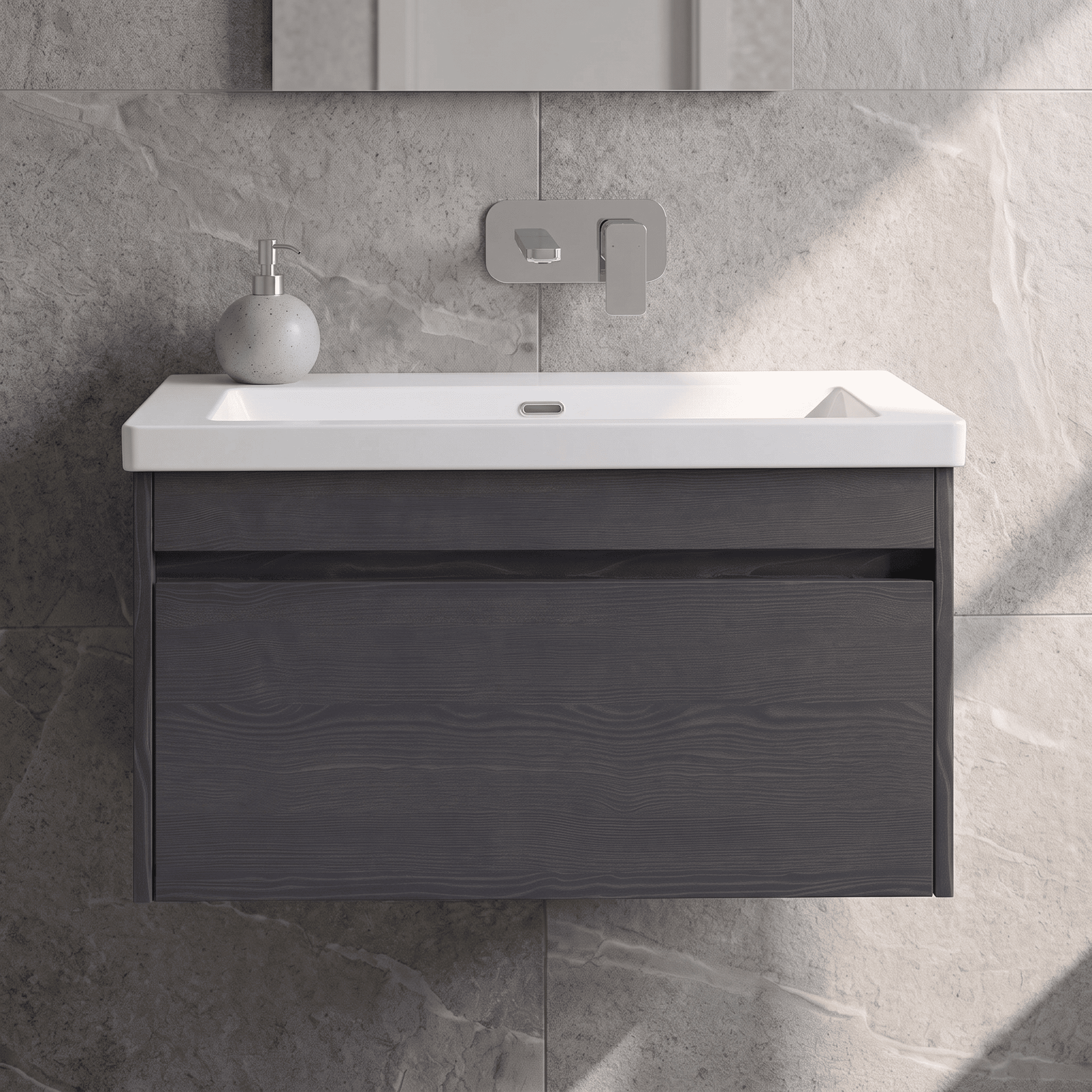[BFLW2296K] Swainsley Contemporary Wall Hung 1 Drawer Vanity Unit with 0 Tap Hole Fireclay Basin - Choice of Size and Colour - Silo