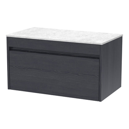 [BFLW2296WMT] Swainsley Contemporary Wall Hung 1 Drawer Vanity Unit with White Marble Top - Choice of Size and Colour - Cutout