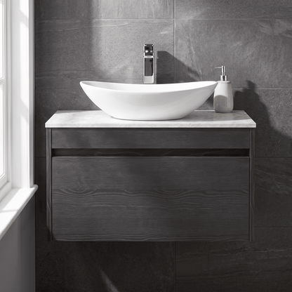 [BFLW2296WMT] Swainsley Contemporary Wall Hung 1 Drawer Vanity Unit with White Marble Top - Choice of Size and Colour - Silo