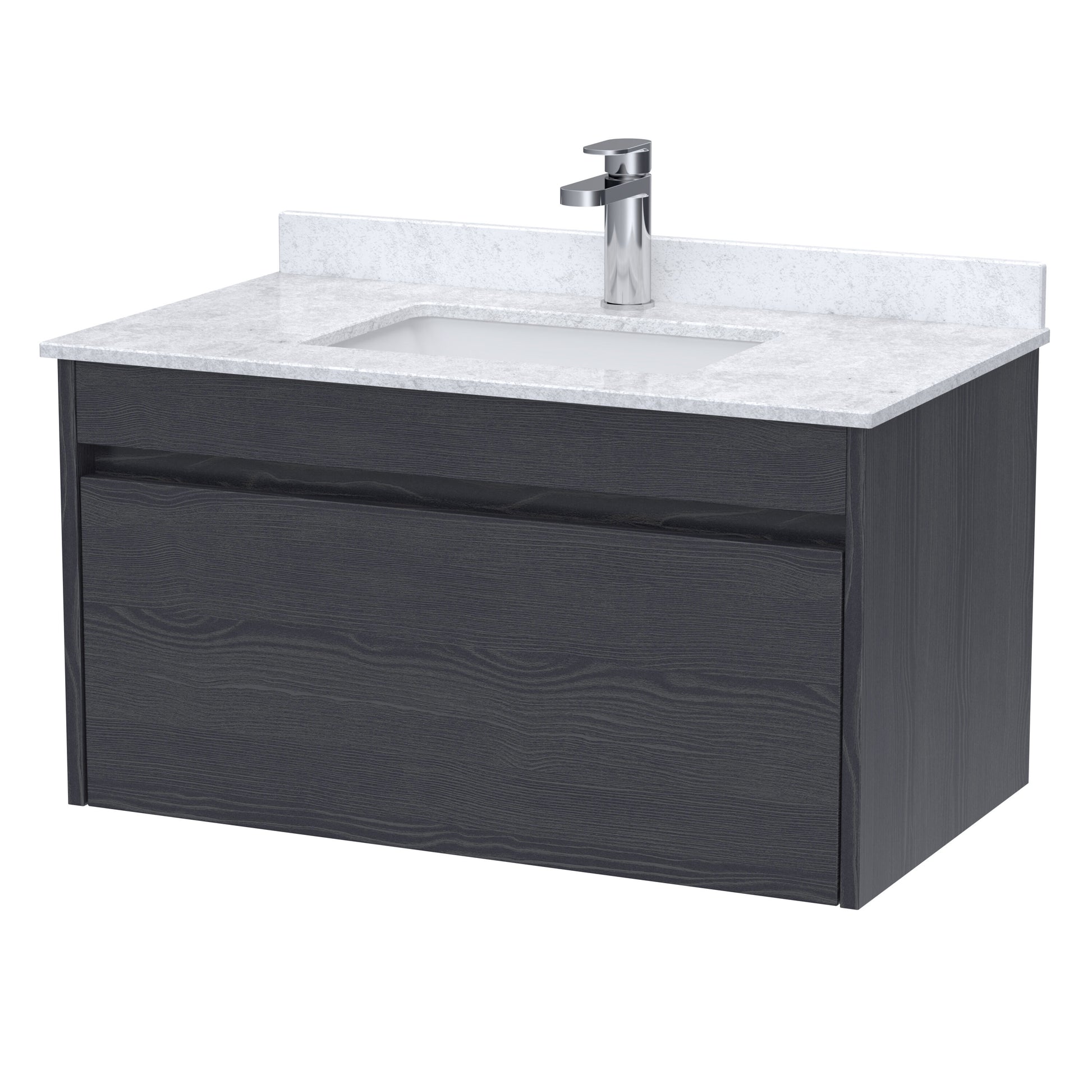 [BFLW2296WS1] Swainsley Contemporary Wall Hung 1 Drawer Vanity Unit with Marble Top with Basin - Choice of Size and Colour - Cutout
