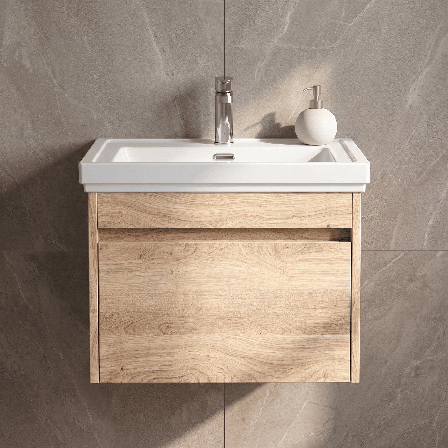 [BFLW3094A] Swainsley Contemporary Wall Hung 1 Drawer Vanity Unit with Traditional 1 Tap Hole Fireclay Basin - Choice of Size and Colour - Silo