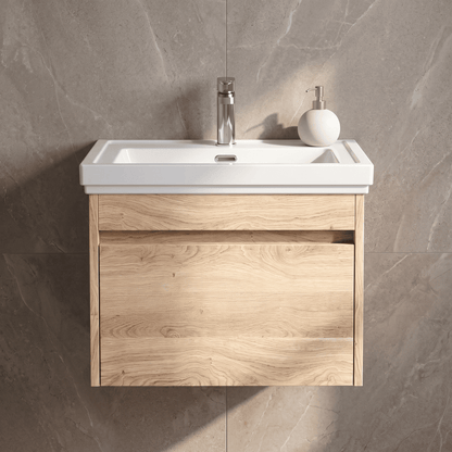 [BFLW3094A] Swainsley Contemporary Wall Hung 1 Drawer Vanity Unit with Traditional 1 Tap Hole Fireclay Basin - Choice of Size and Colour - Silo