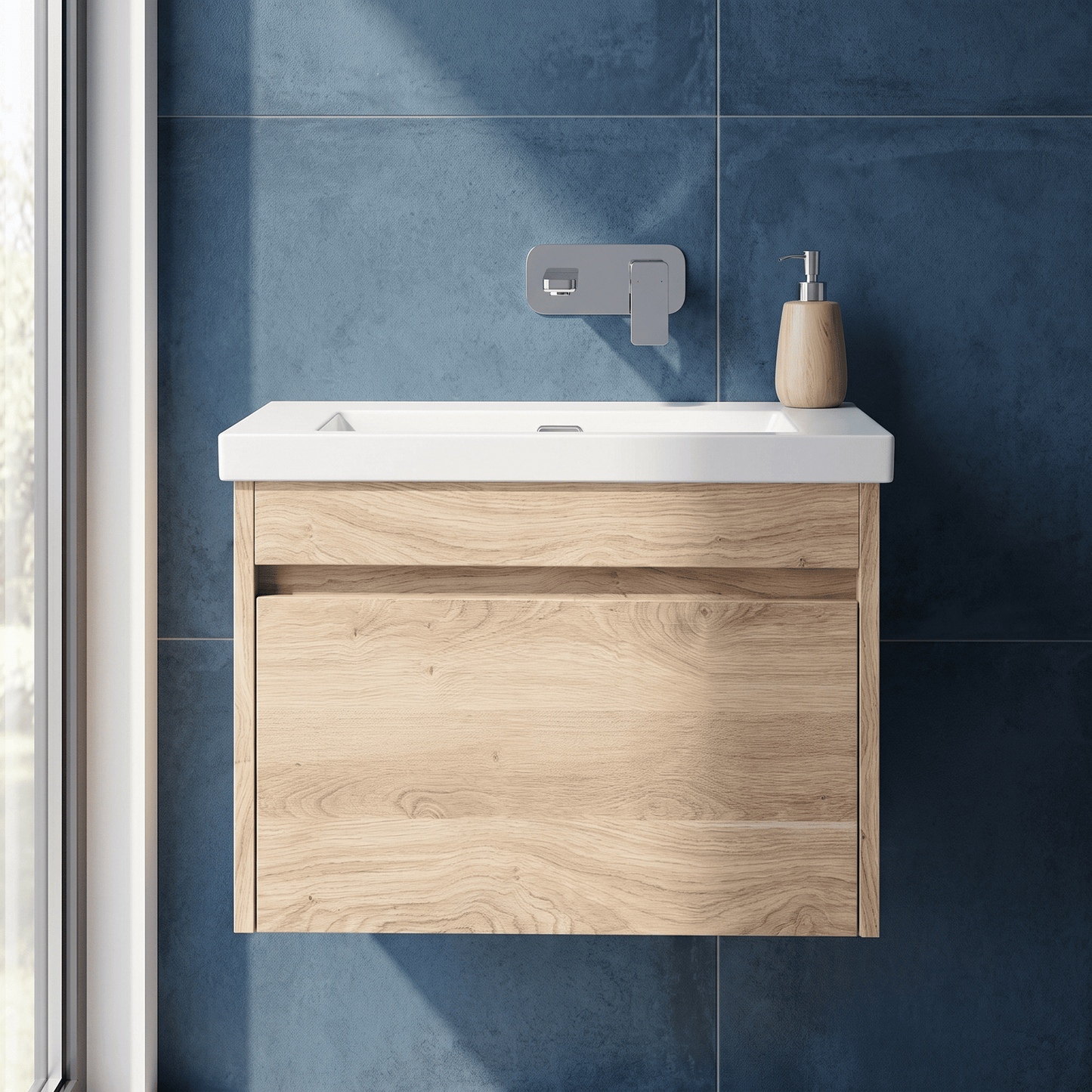 [BFLW3094K] Swainsley Contemporary Wall Hung 1 Drawer Vanity Unit with 0 Tap Hole Fireclay Basin - Choice of Size and Colour - Silo
