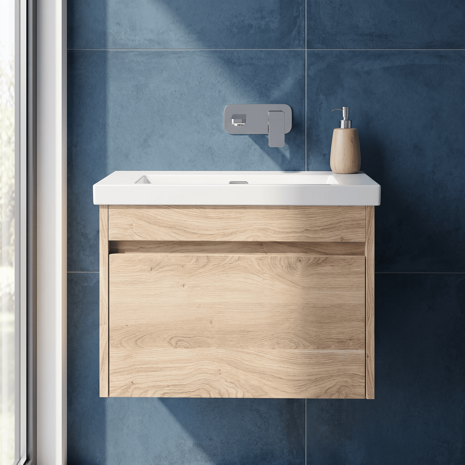 [BFLW3094K] Swainsley Contemporary Wall Hung 1 Drawer Vanity Unit with 0 Tap Hole Fireclay Basin - Choice of Size and Colour - Silo