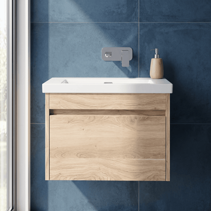 [BFLW3094K] Swainsley Contemporary Wall Hung 1 Drawer Vanity Unit with 0 Tap Hole Fireclay Basin - Choice of Size and Colour - Silo