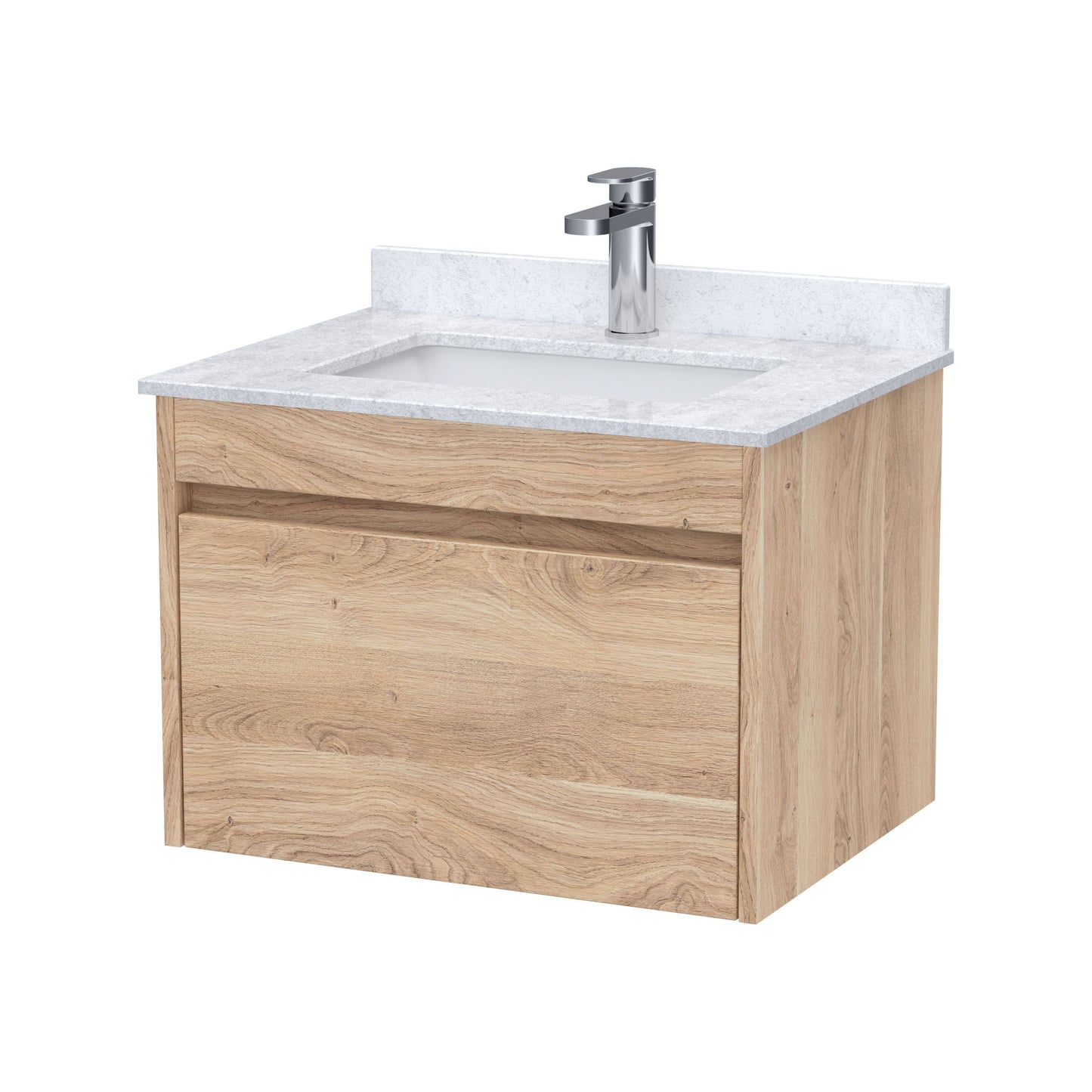 [BFLW3094WS1] Swainsley Contemporary Wall Hung 1 Drawer Vanity Unit with Marble Top with Basin - Choice of Size and Colour - Cutout