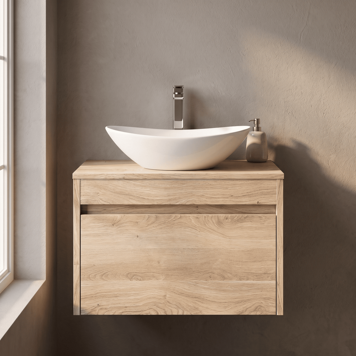 [BFLW3094W] Swainsley Contemporary Wall Hung 1 Drawer Vanity Unit with Laminate Worktop - Choice of Size and Colour - Silo