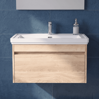 [BFLW3096A] Swainsley Contemporary Wall Hung 1 Drawer Vanity Unit with Traditional 1 Tap Hole Fireclay Basin - Choice of Size and Colour - Silo