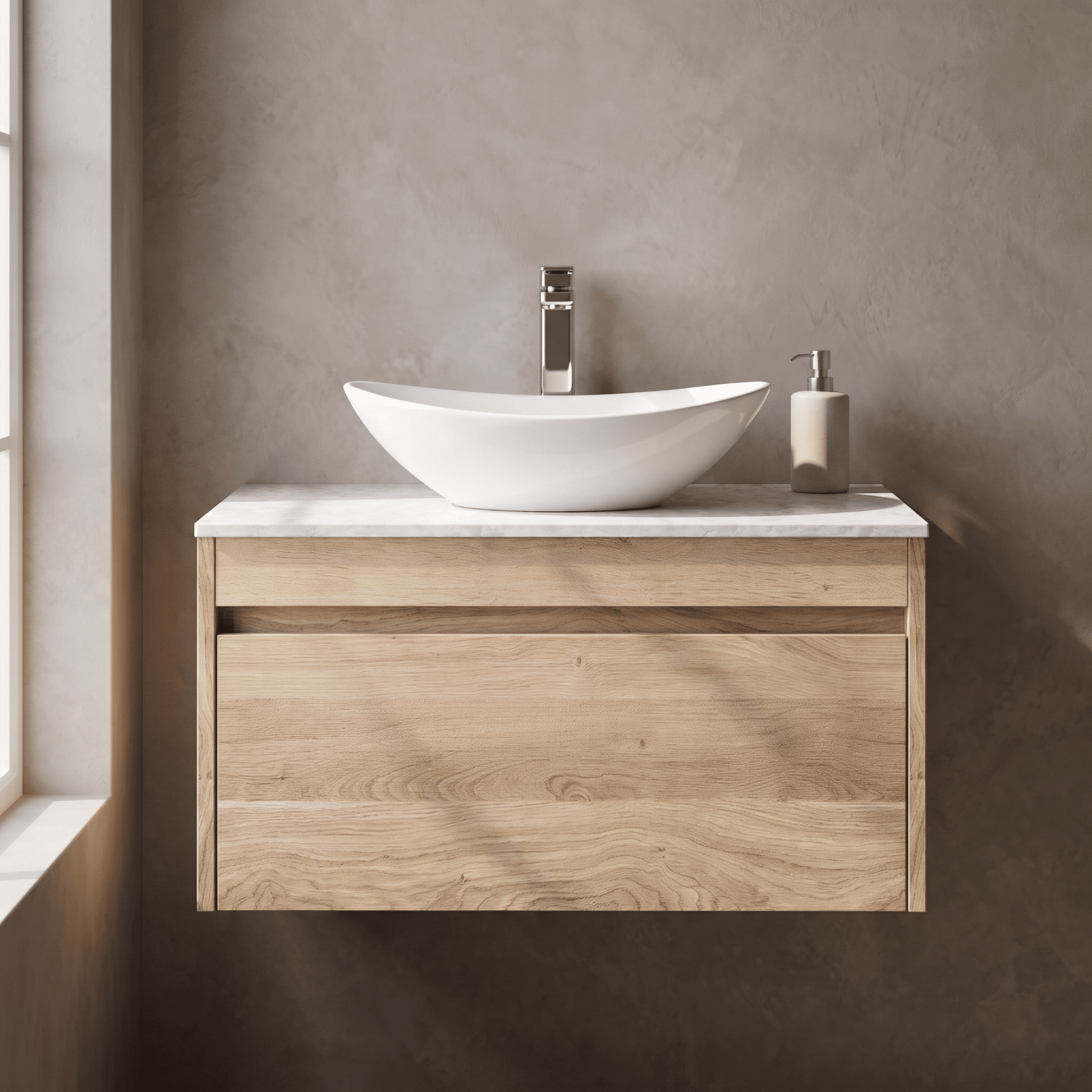 [BFLW3096WMT] Swainsley Contemporary Wall Hung 1 Drawer Vanity Unit with White Marble Top - Choice of Size and Colour - Silo