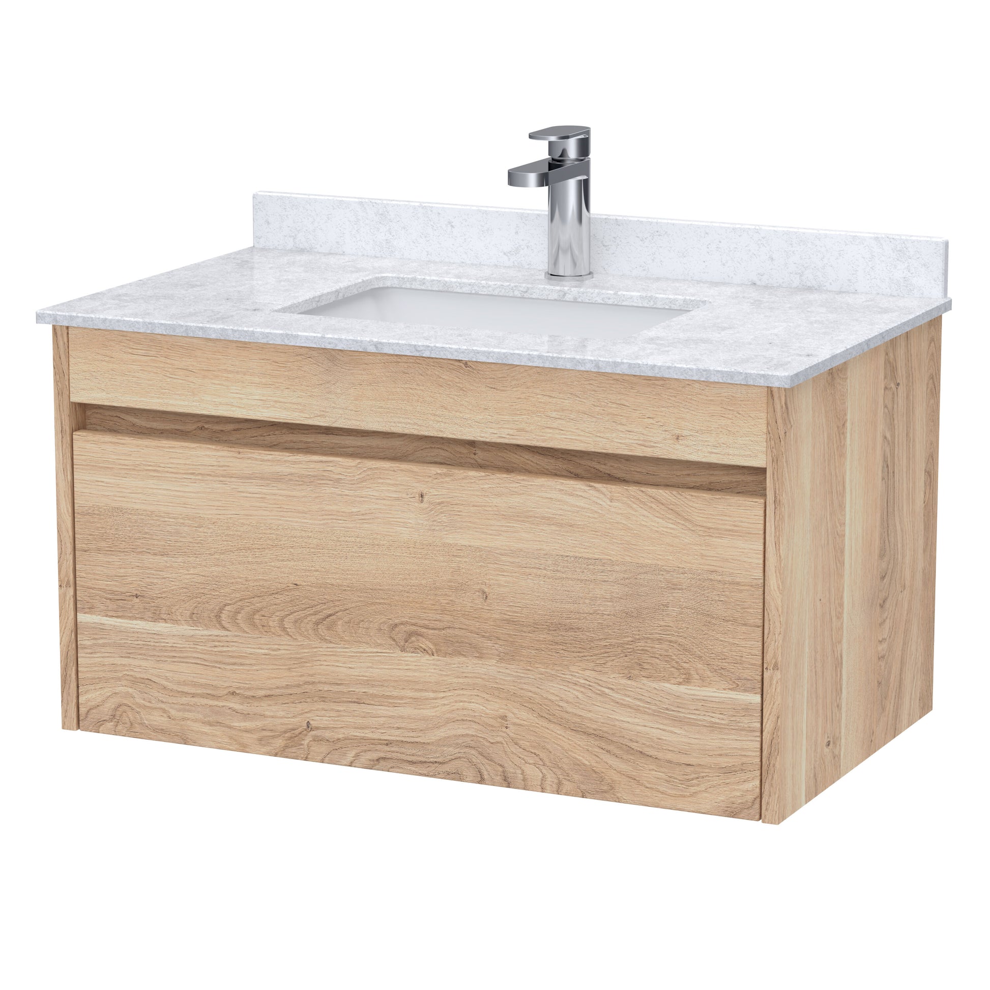 [BFLW3096WS1] Swainsley Contemporary Wall Hung 1 Drawer Vanity Unit with Marble Top with Basin - Choice of Size and Colour - Cutout