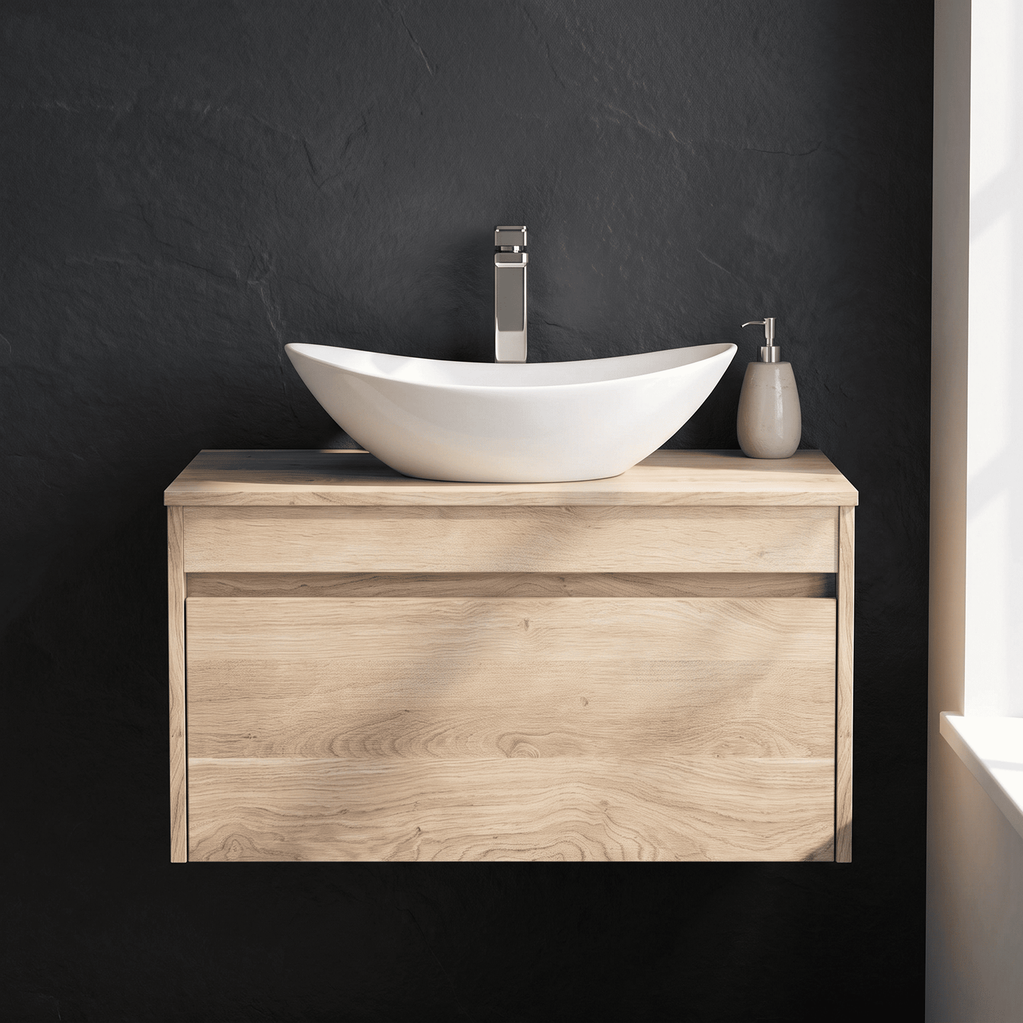 [BFLW3096W] Swainsley Contemporary Wall Hung 1 Drawer Vanity Unit with Laminate Worktop - Choice of Size and Colour - Silo