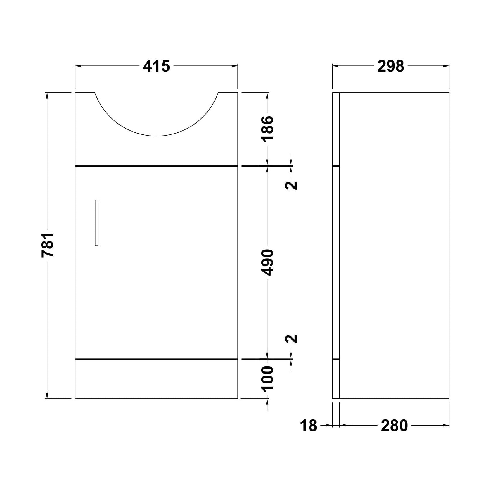 [BFOR101] 450 PR Std Basin Unit - Technical Drawing
