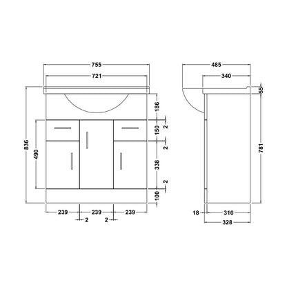 [BFOR104] 750 PR Std Basin Unit - Technical Drawing