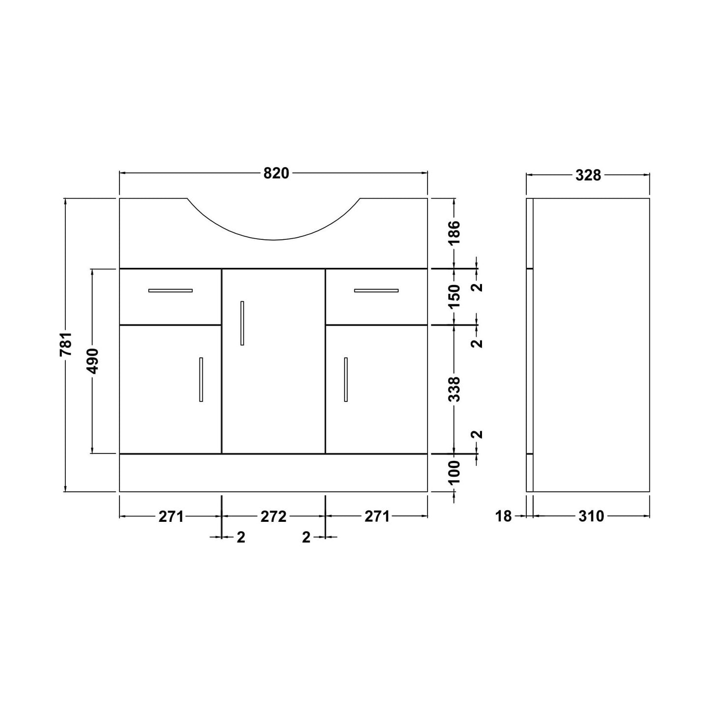 [BFOR105] 850 PR Std Basin Unit - Technical Drawing