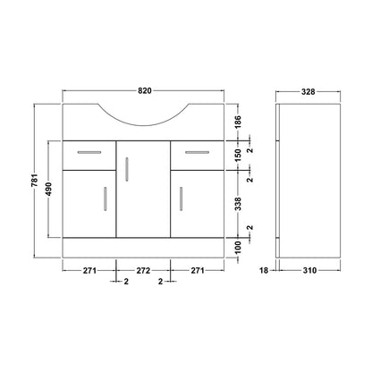 [BFOR105] 850 PR Std Basin Unit - Technical Drawing