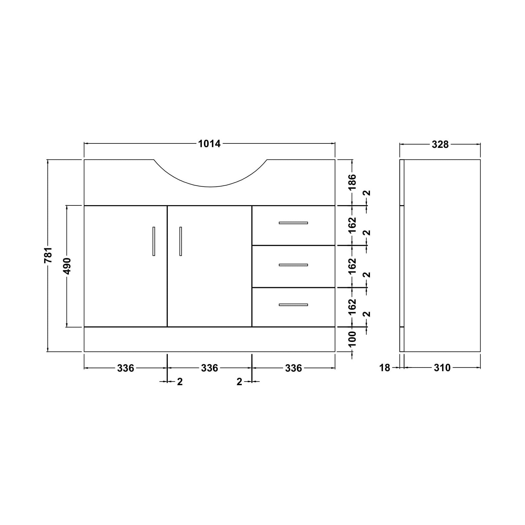 [BFOR106] 1050 PR Std Basin Unit - Technical Drawing