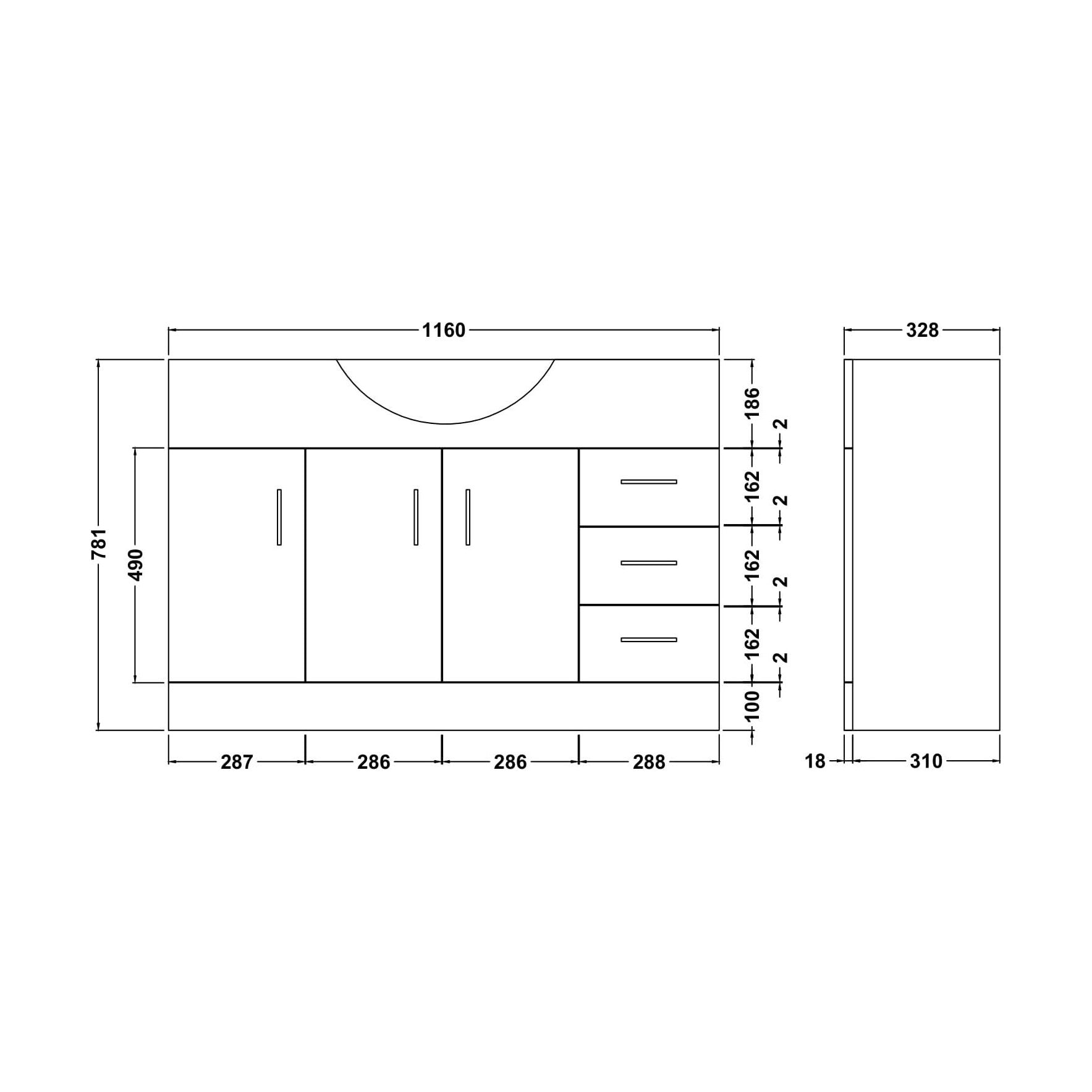 [BFOR107] 1200 PR Std Basin Unit - Technical Drawing