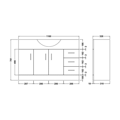 [BFOR107] 1200 PR Std Basin Unit - Technical Drawing