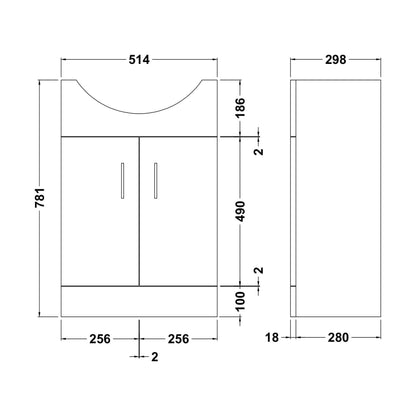 [BFOR1402] 550 PR Std Basin Unit Soft Black - Technical Drawing
