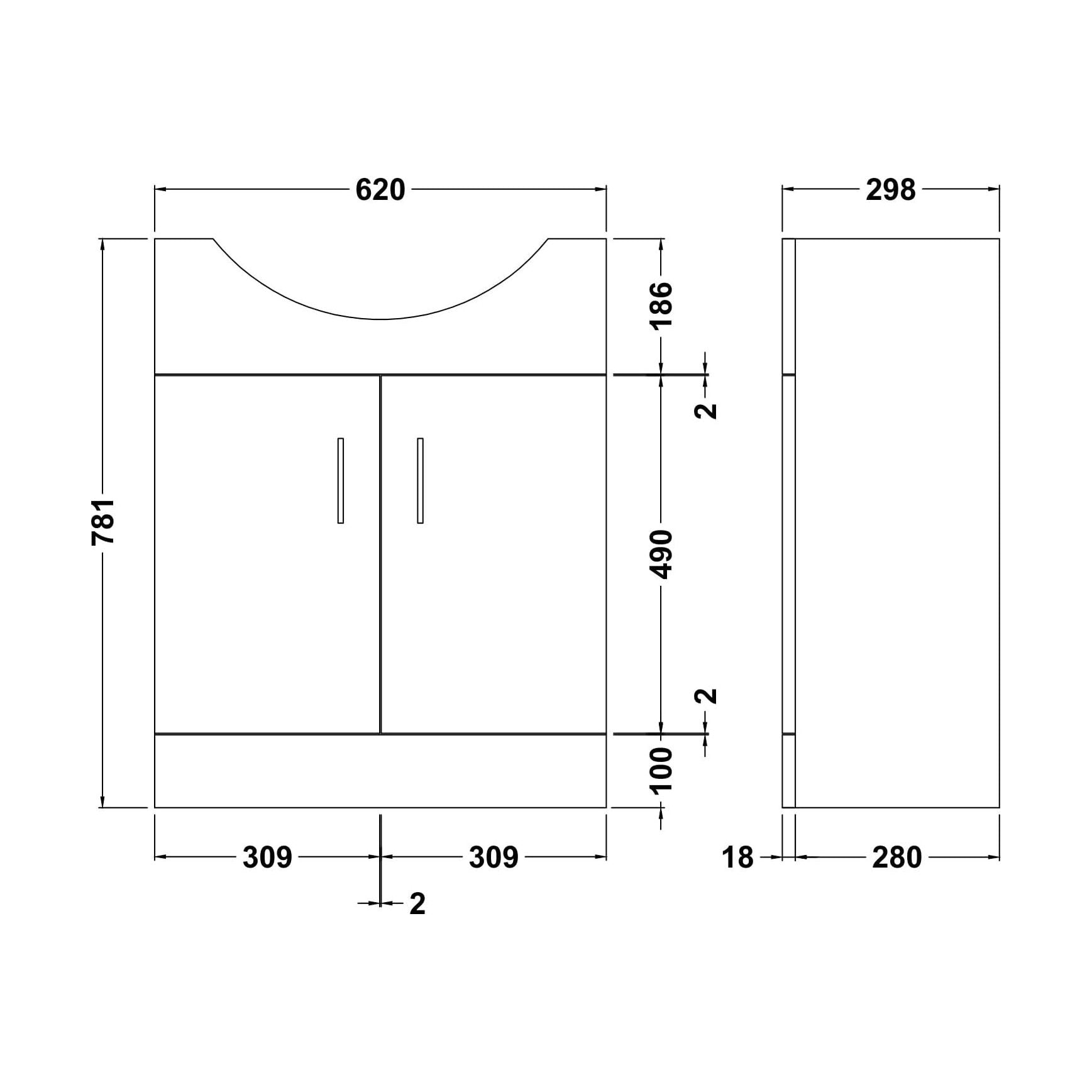 [BFOR1403] 650 PR Std Basin Unit Soft Black - Technical Drawing
