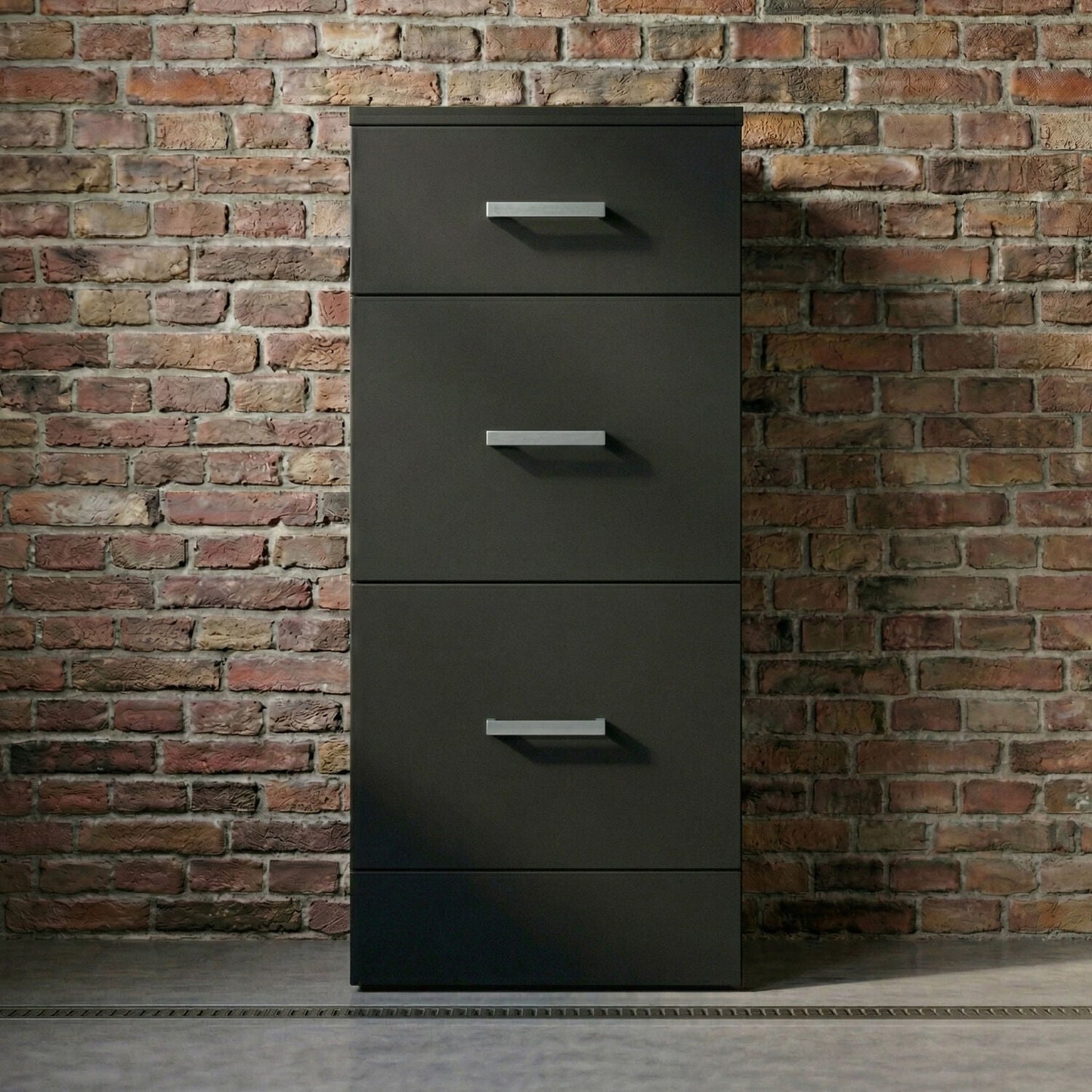 [BFOR1435] Hamstall Modern Bathroom Floor Standing 3 Drawer Unit – 350 x 300mm, Dark Grey - Silo
