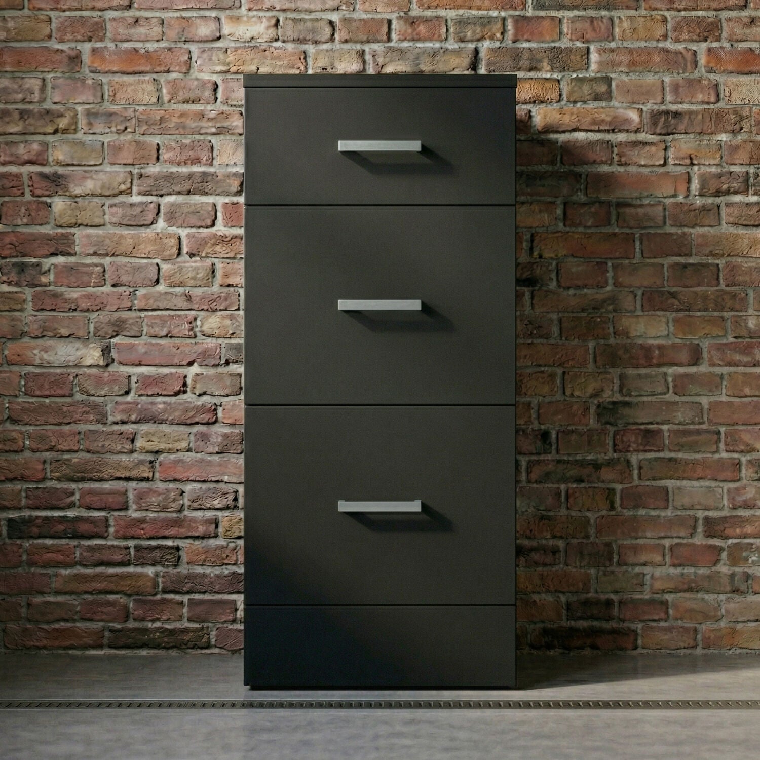 [BFOR1435] Hamstall Modern Bathroom Floor Standing 3 Drawer Unit – 350 x 300mm, Dark Grey - Silo