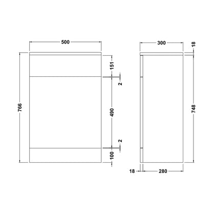 [BFOR1441] Modern Bathroom Floor Standing WC Unit – 500 x 300mm, Dark Grey - Technical Drawing