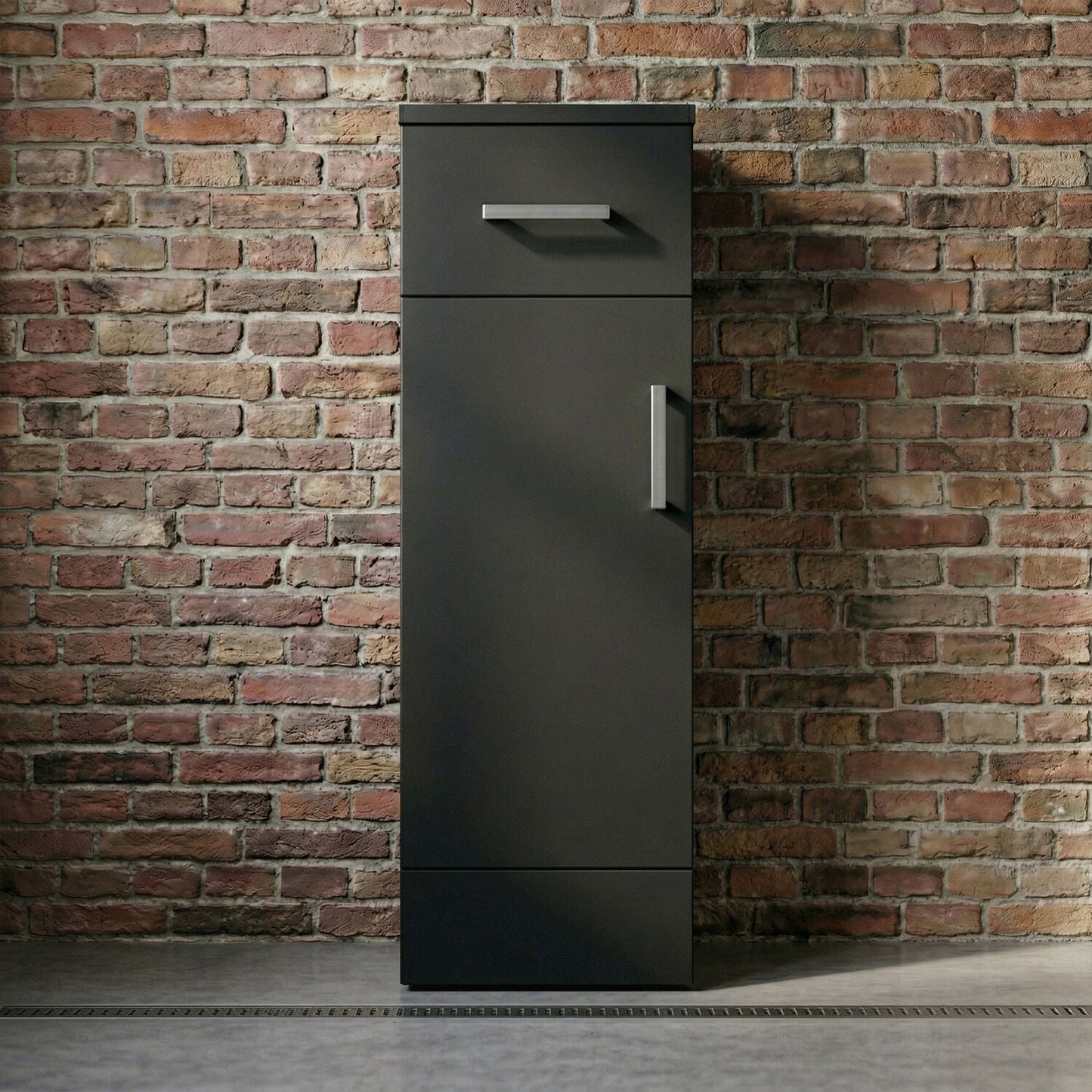[BFOR1471] Hamstall Floor Standing 1 Door 1 Drawer Storage Cabinet, Satin Dark Grey, 250 x 300mm - Silo