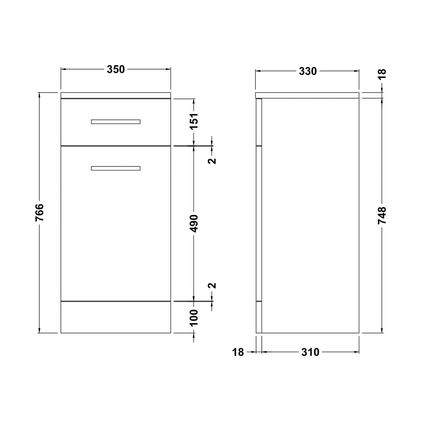 [BFOR154] Floor Standing Bathroom Laundry Basket - 350mm - Gloss White - Technical Drawing