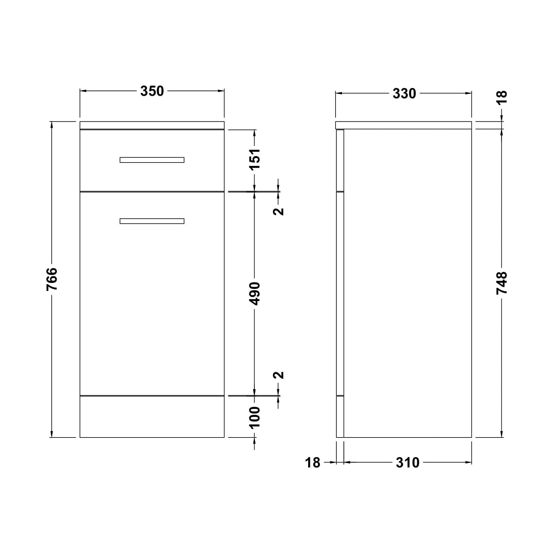 [BFOR154] Floor Standing Bathroom Laundry Basket - 350mm - Gloss White - Technical Drawing