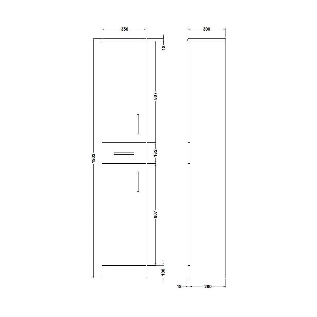 [BFOR163] Slimline Floor Standing Bathroom Tall Unit - 350mm - Gloss White - Technical Drawing