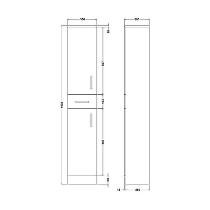 [BFOR163] Slimline Floor Standing Bathroom Tall Unit - 350mm - Gloss White - Technical Drawing