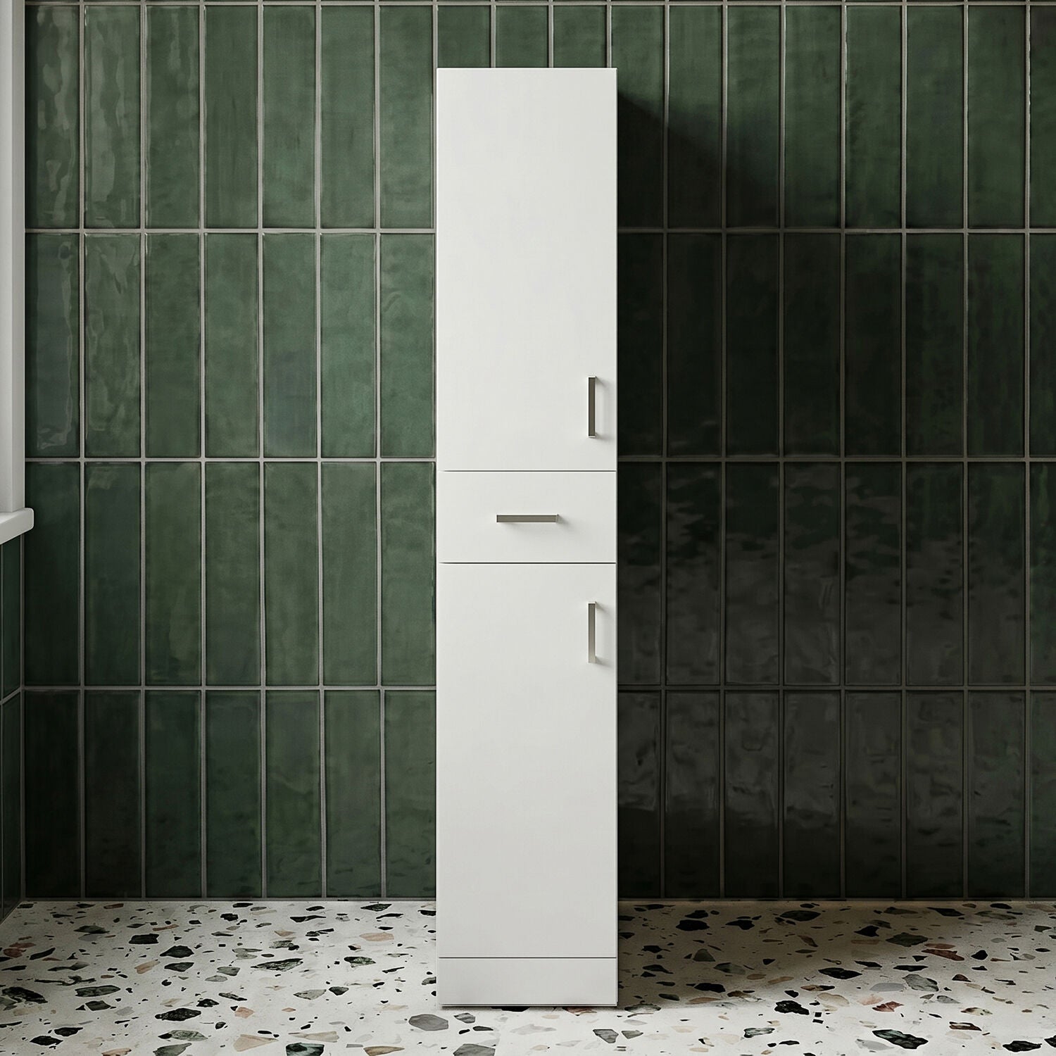 [BFOR163] Slimline Floor Standing Bathroom Tall Unit - 350mm - Gloss White - Silo