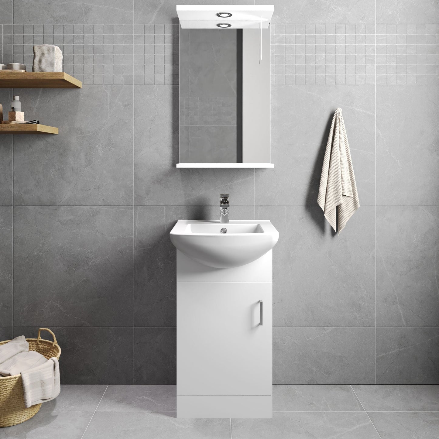 [BFORM450] 1 Door Vanity Basin Unit with Square Basin - 450mm - Gloss White - Lifestyle 1