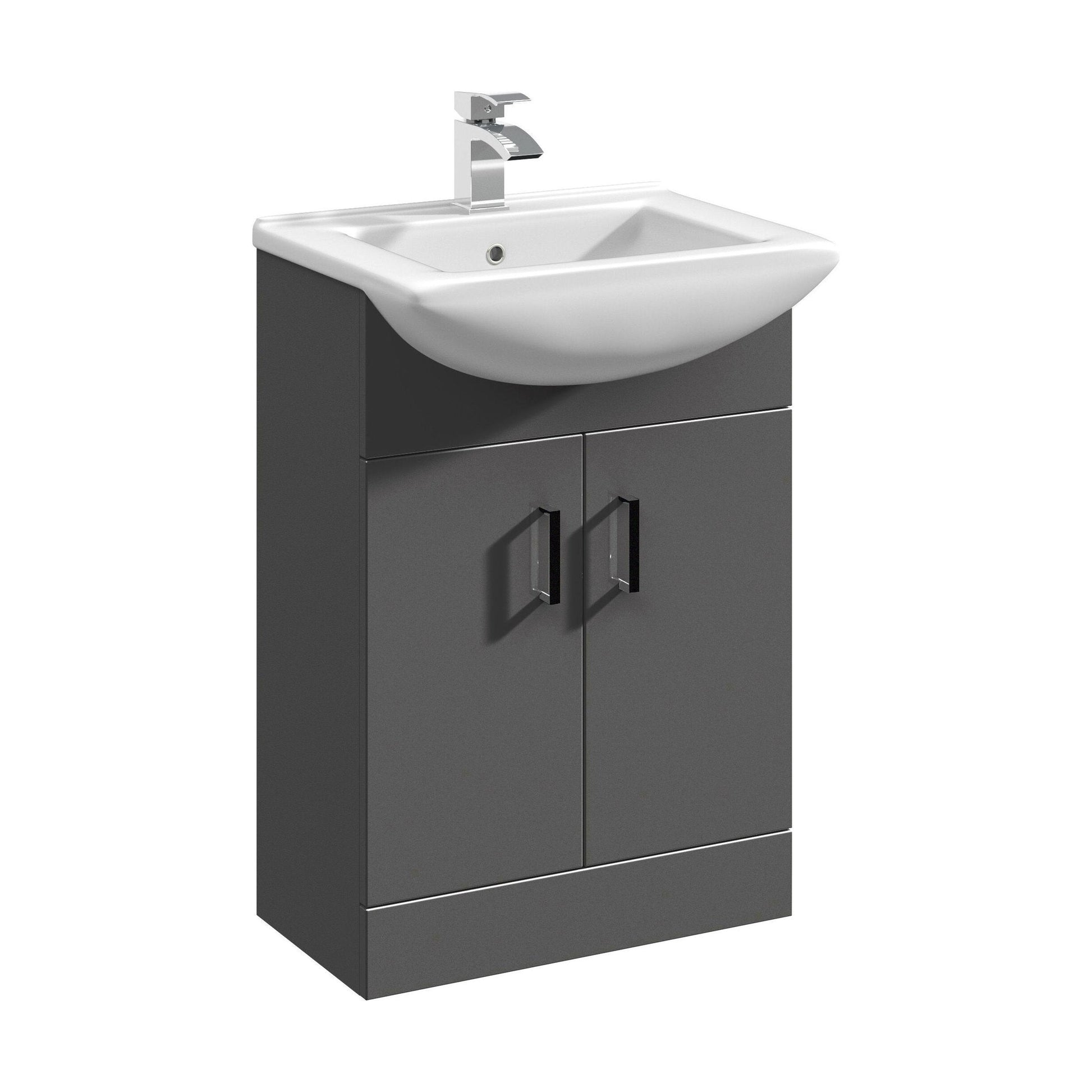 [BFORM550SB] Modern Floor Standing Bathroom 2 Door Vanity and Rectangular Basin Unit - 550mm, Satin Dark Grey, Soft Close Doors - Cutout