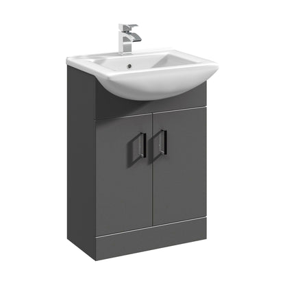 [BFORM550SB] Modern Floor Standing Bathroom 2 Door Vanity and Rectangular Basin Unit - 550mm, Satin Dark Grey, Soft Close Doors - Cutout