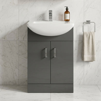 [BFORM550SB] Modern Floor Standing Bathroom 2 Door Vanity and Rectangular Basin Unit - 550mm, Satin Dark Grey, Soft Close Doors - Silo