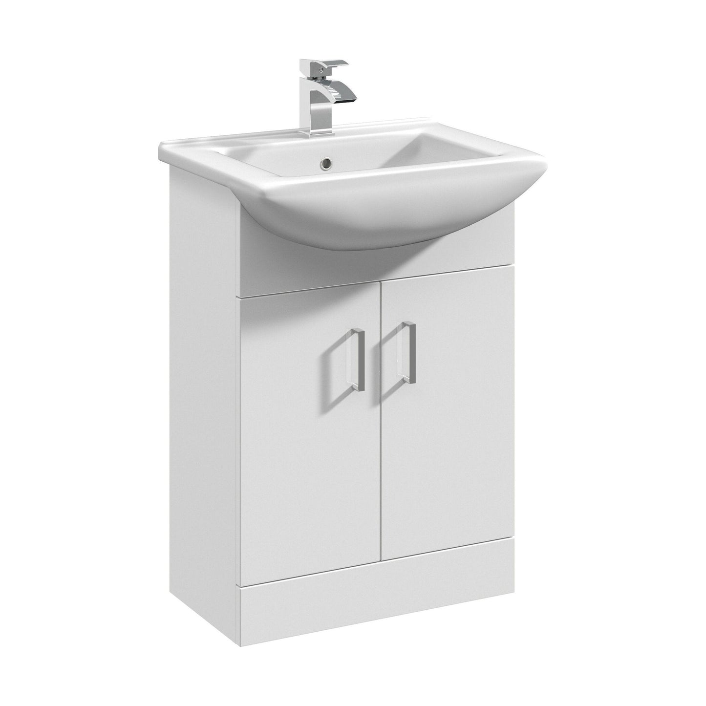 [BFORM550] 2 Door Vanity Basin Unit with Square Basin - 550mm - Gloss White - Cutout