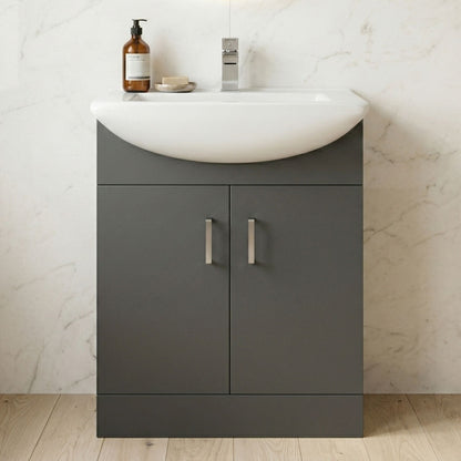 [BFORM650SB] Hamstall Dark Grey Floor Standing Vanity Unit with Basin - Soft Close Doors, Choice of Size & Basin Style - Silo