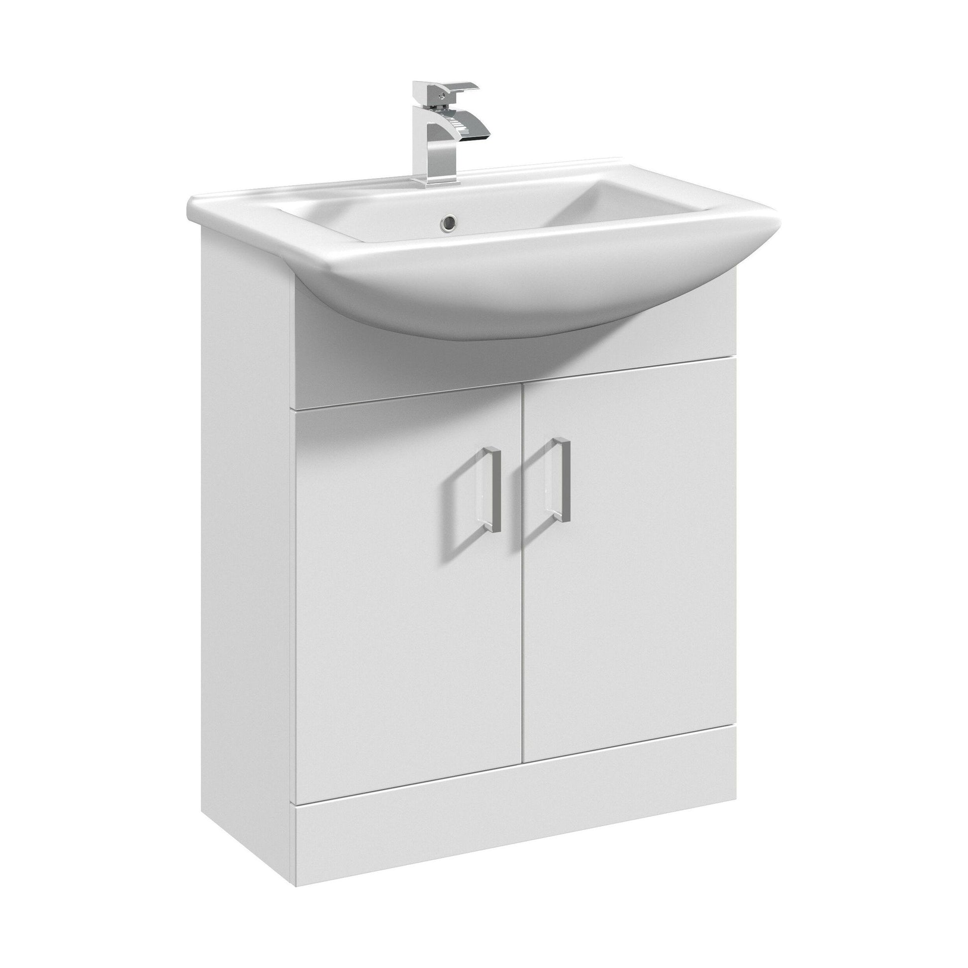 [BFORM650] 650mm - Gloss White - Floor Standing 2 Door Vanity Basin Unit with Square Basin - Cutout