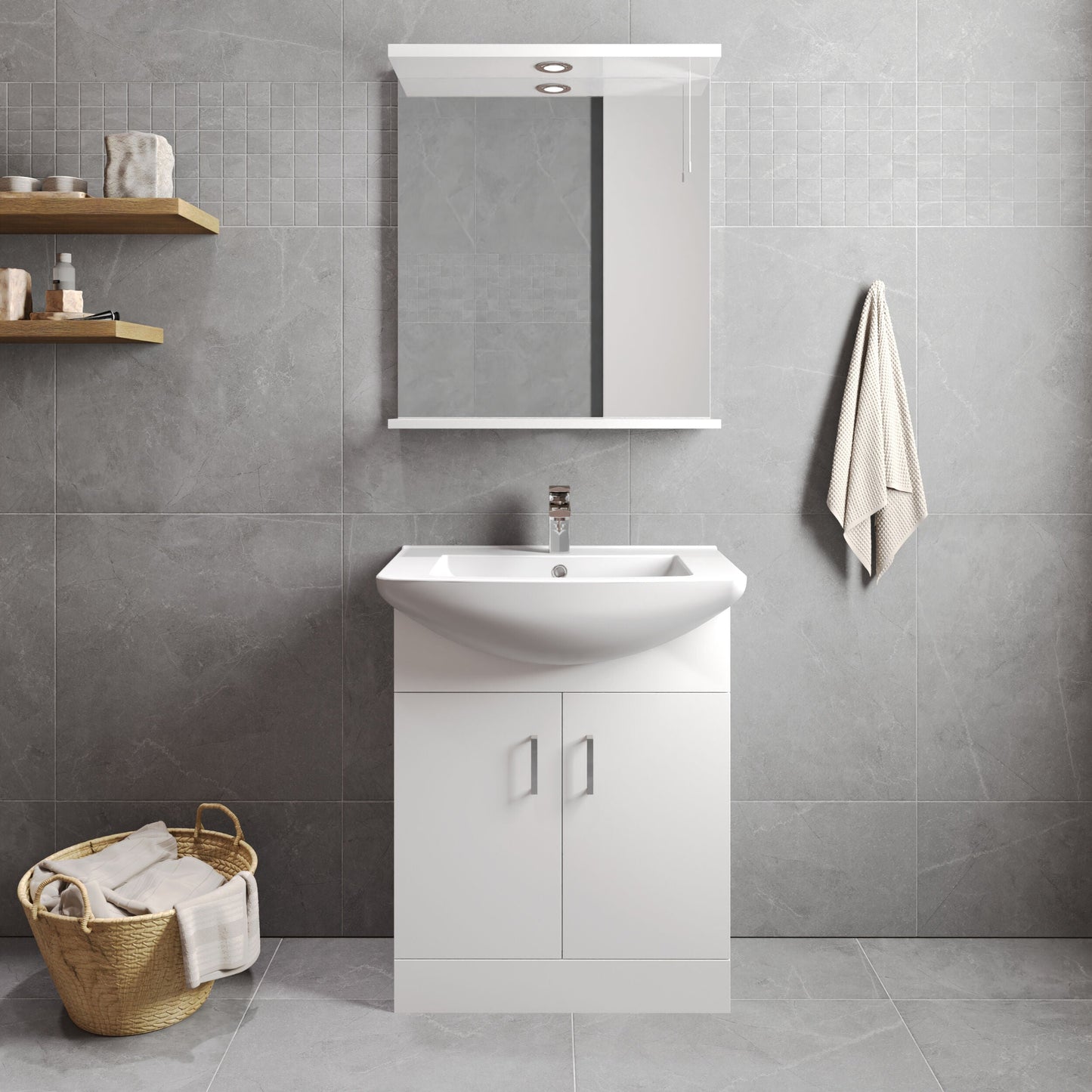 [BFORM650] 650mm - Gloss White - Floor Standing 2 Door Vanity Basin Unit with Square Basin - Lifestyle 1