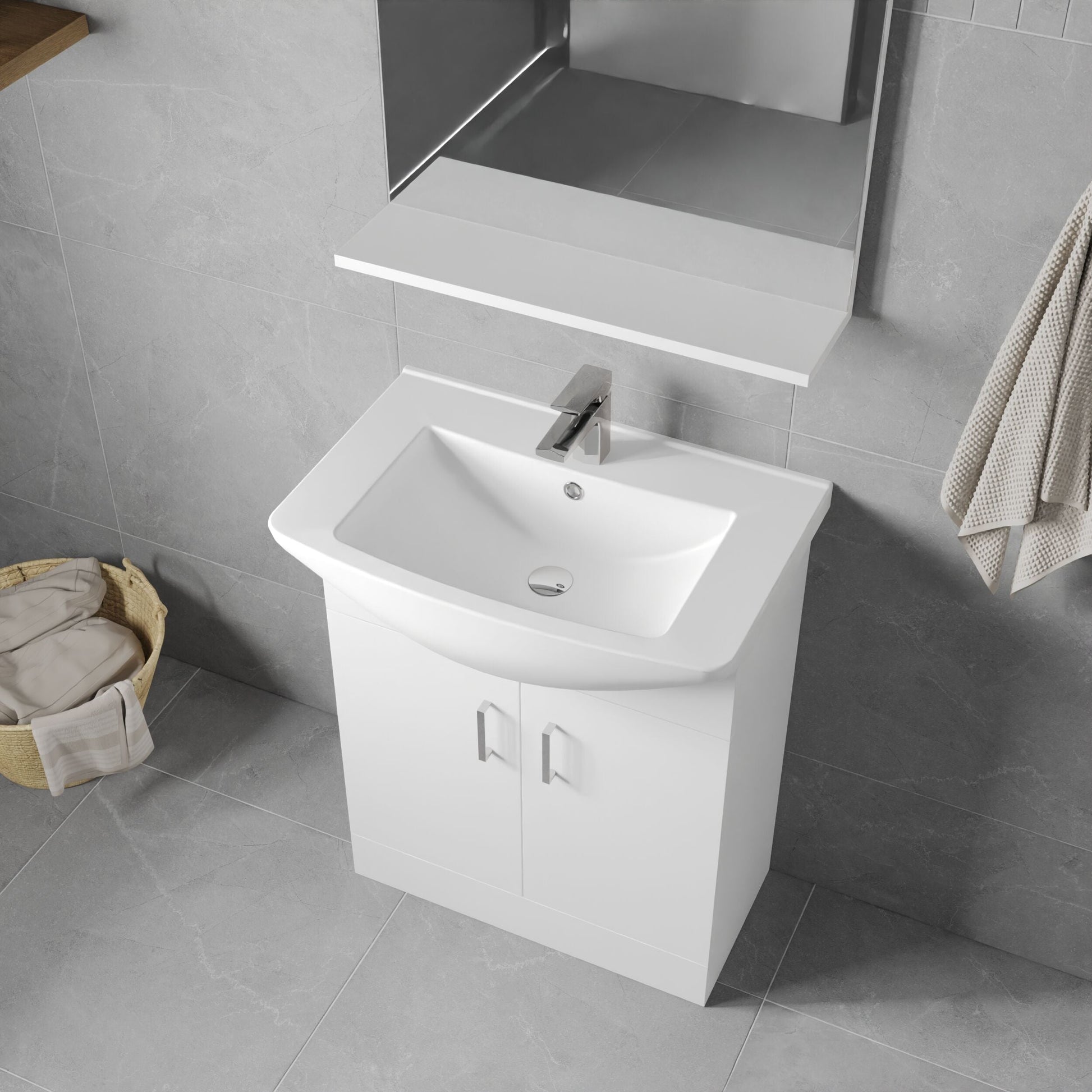 [BFORM650] 650mm - Gloss White - Floor Standing 2 Door Vanity Basin Unit with Square Basin - Lifestyle 2