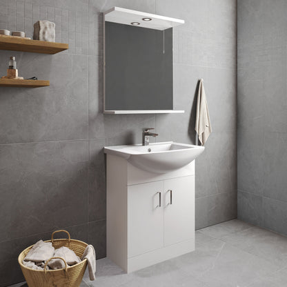 [BFORM650] 650mm - Gloss White - Floor Standing 2 Door Vanity Basin Unit with Square Basin - Lifestyle 3