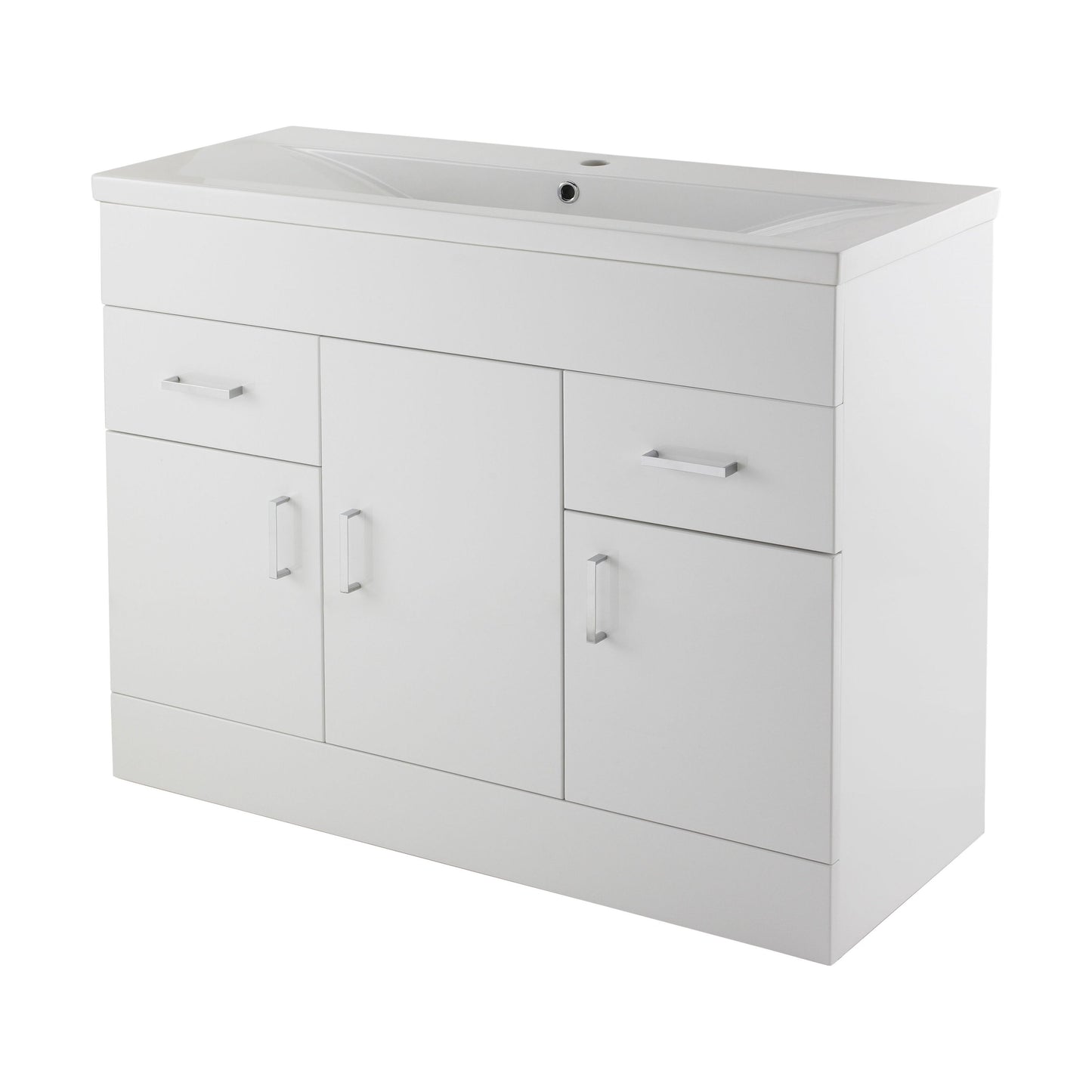 [BFORW1000M] Balterley 1000mm 3 Door 2 Drawer Gloss White Floor Standing Cabinet With Basin - Cutout
