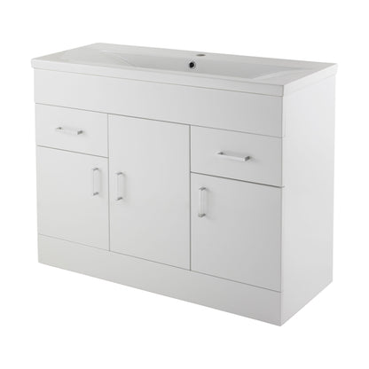 [BFORW1000M] Balterley 1000mm 3 Door 2 Drawer Gloss White Floor Standing Cabinet With Basin - Cutout