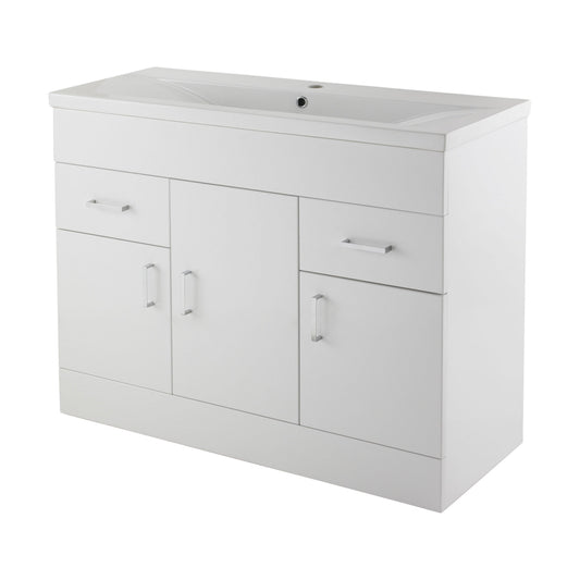 [BFORW1000M] Balterley 1000mm 3 Door 2 Drawer Gloss White Floor Standing Cabinet With Basin - Cutout